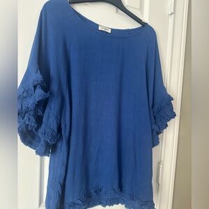 Umgee Royal Blue Tunic with Ruffled Sleeves